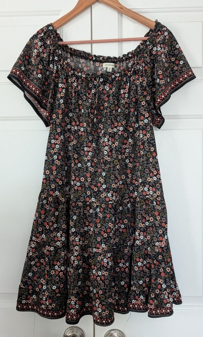 Max Studio Dark Floral Boho Babydoll Dress